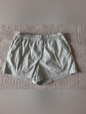 Athleta White Woven Shorts with Green Pinstripes